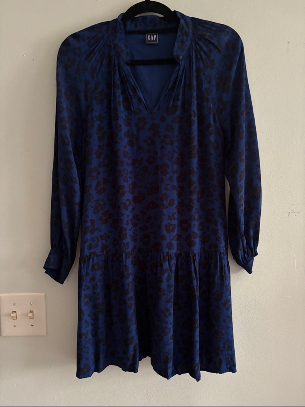 GAP Navy and Black Leopard Print V-Neck Tiered Dress XS